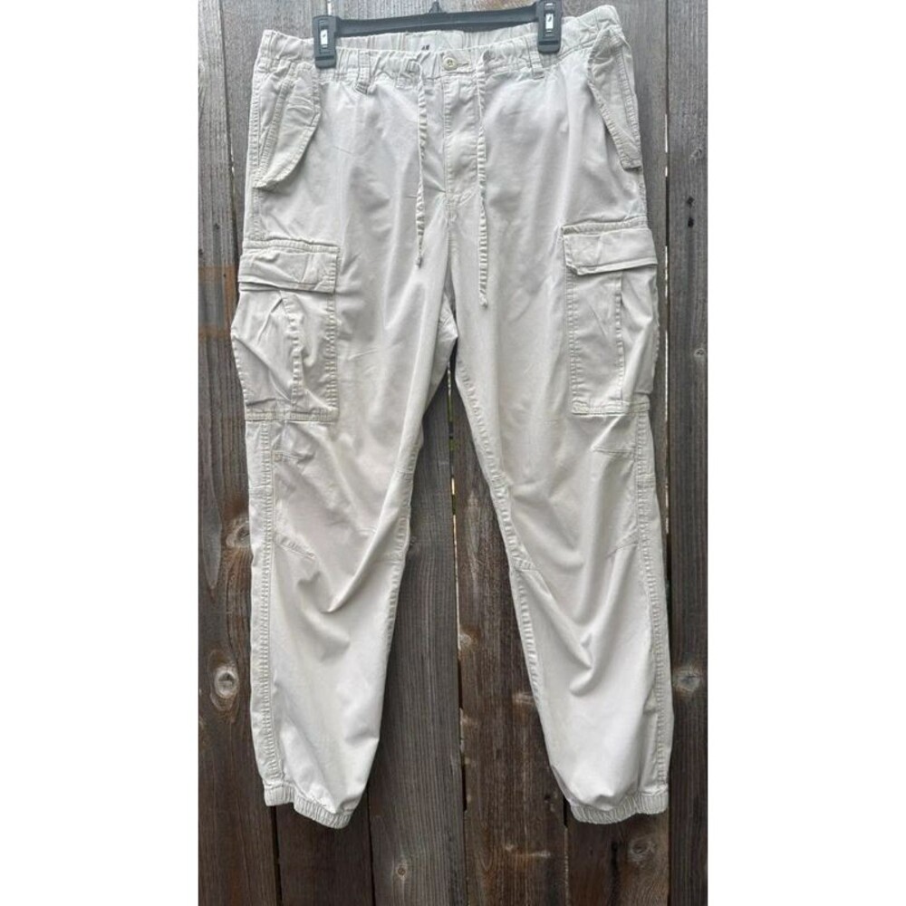 H&M Men’s XL Beige Cargo Jogger Pants Drawstring Elastic Waist